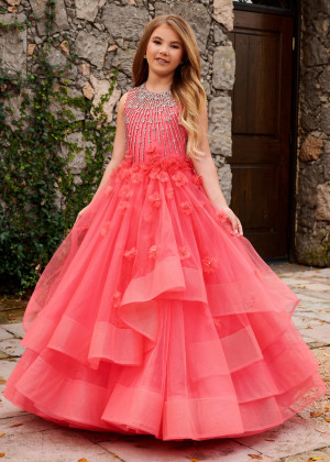 Beaded Tulle 3D Flowers Luxury Flower Girl Dress